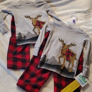 NWT twin baby buffalo plaid moose pajamas 12 month